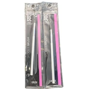 Beauty Essentials Makeup Brush 2 Pc Spoolie Eyebrow Silver‎ Handle NEW